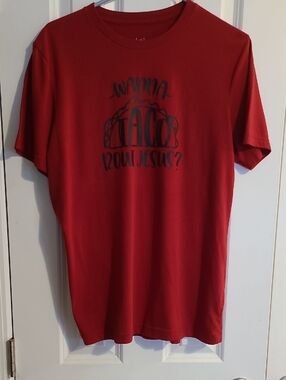 Red Graphic Crewneck T-Shirt - "Wanna Taco 'Bout Jesus?"
